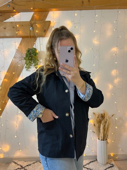 Trench fleurs bleu marine