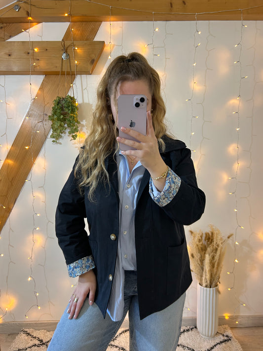 Trench fleurs bleu marine